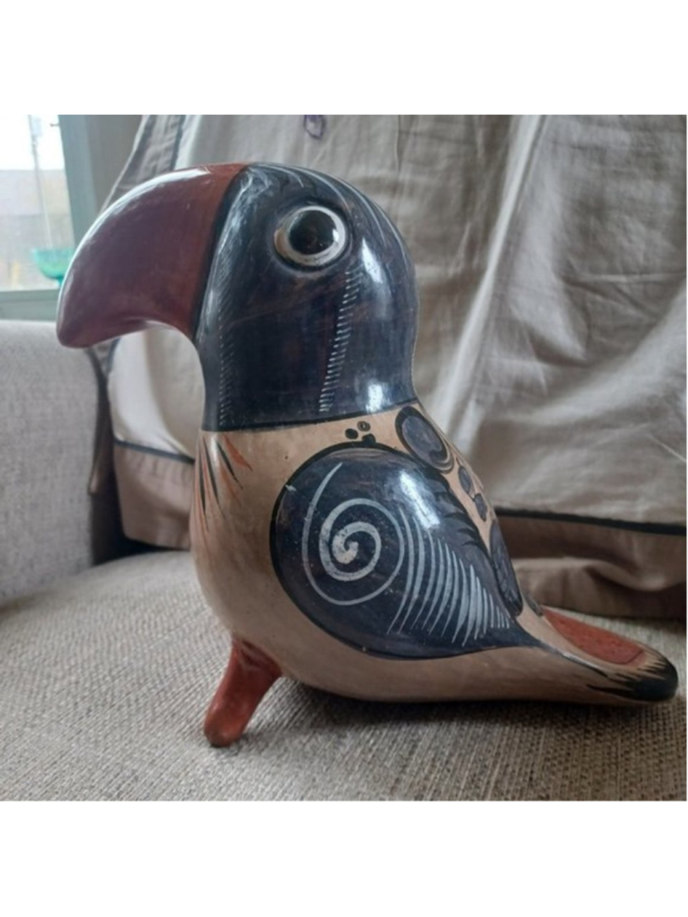 Vintage Tonala Mexico Bird Toucan Art Pottery‎ Signed Mateos